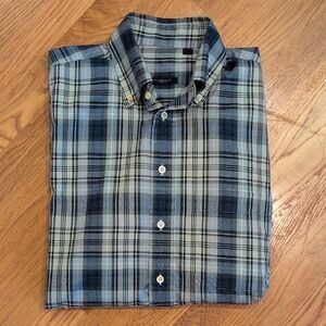Burberry Men's Classic Blue and White Plaid Shirt